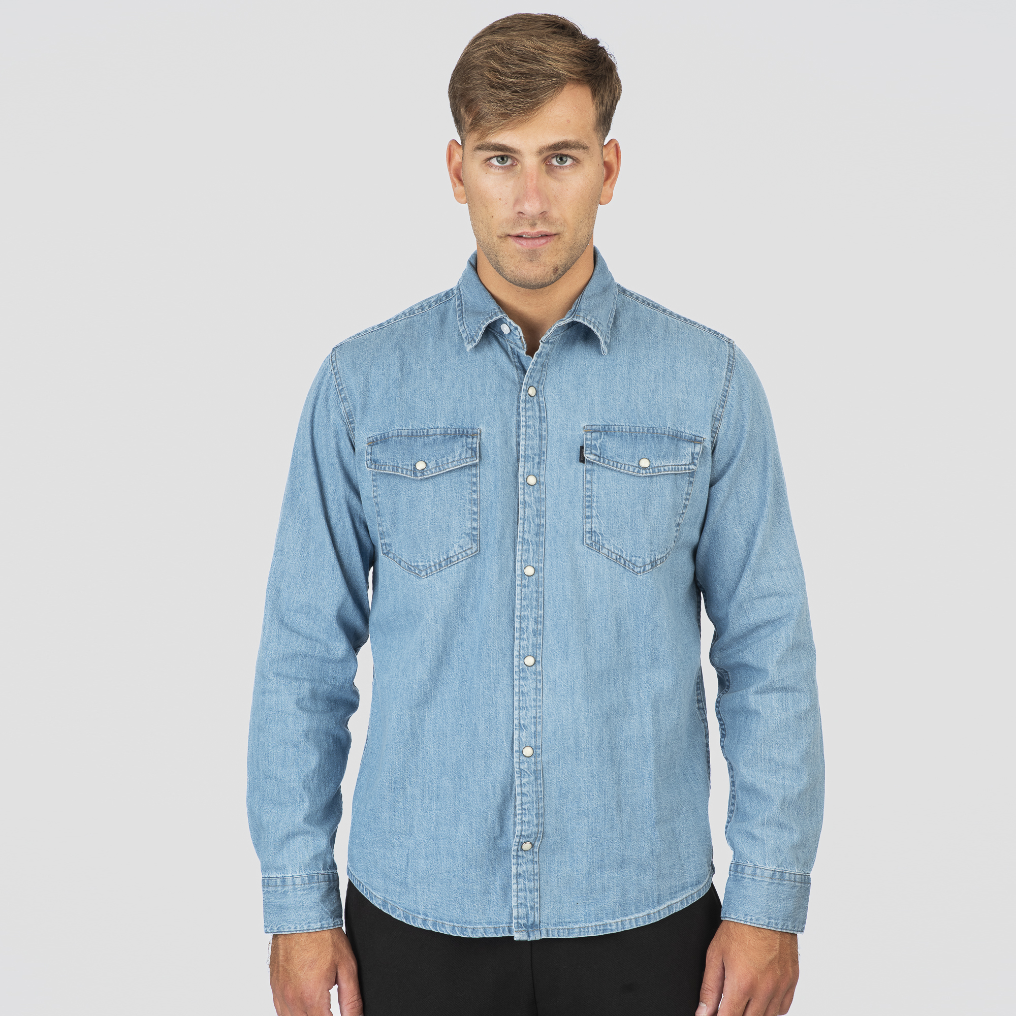 261DS-5068 NOS DENIM SHIRTS WITH SNAP BUTTONS LIGHT DENIM BLUE - Image 1