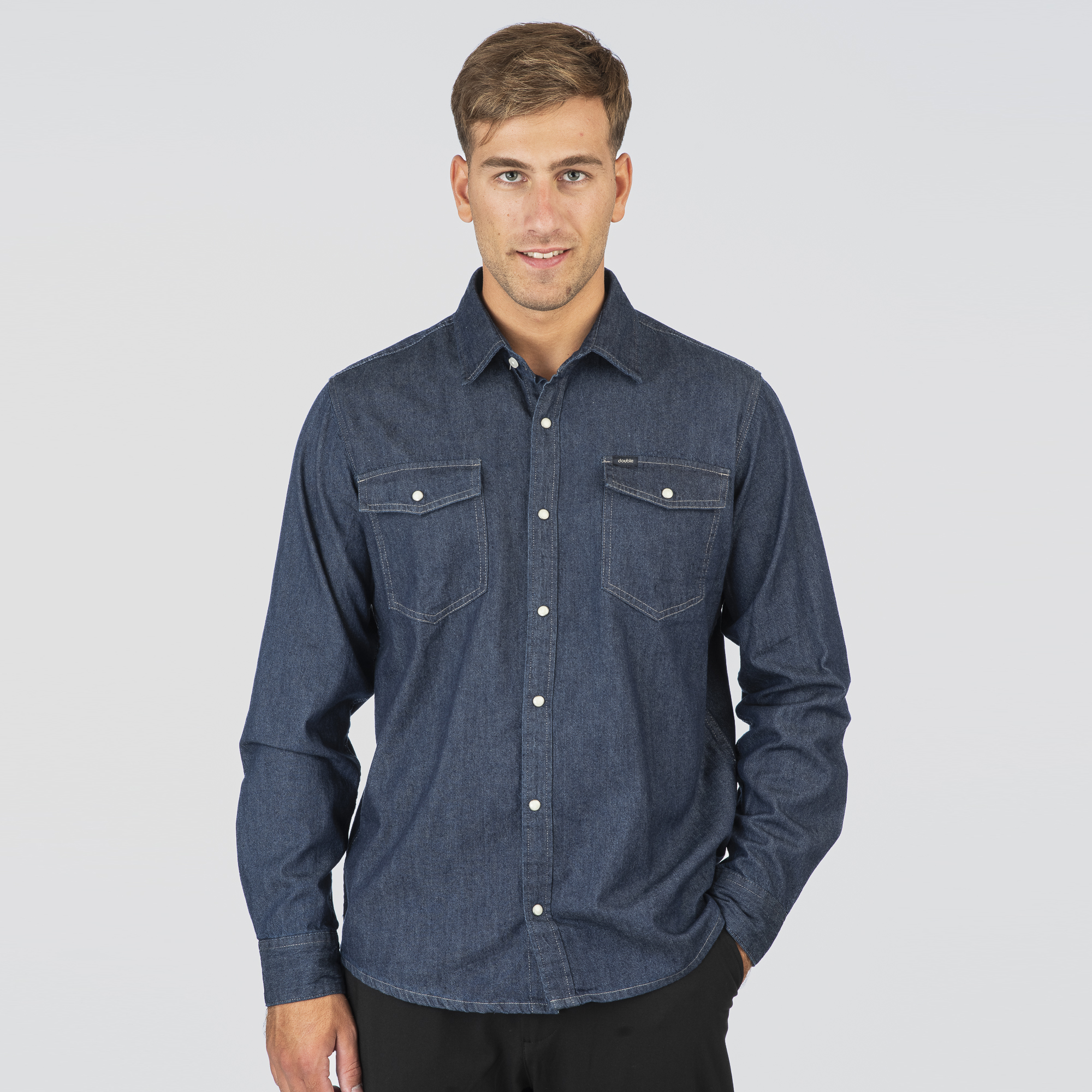 251DS-5128 NOS DENIM SHIRTS WITH SNAP BUTTONS DARK BLUE DENIM - Image 1