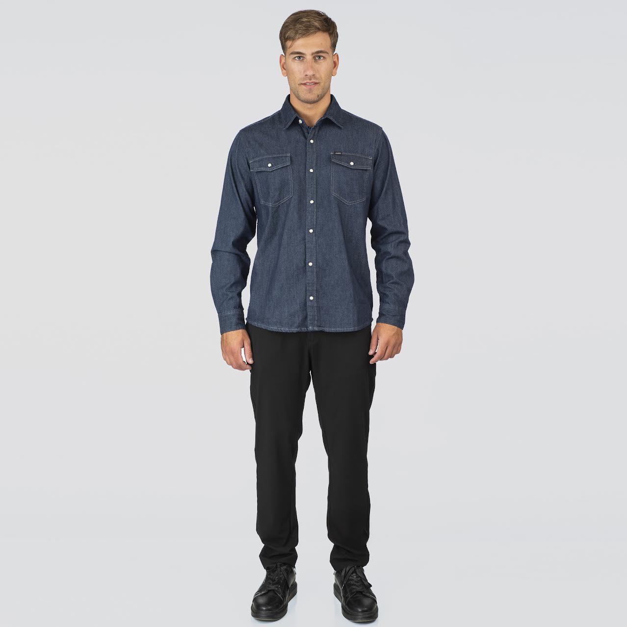 251DS-5128 NOS DENIM SHIRTS WITH SNAP BUTTONS DARK BLUE DENIM - Image 2