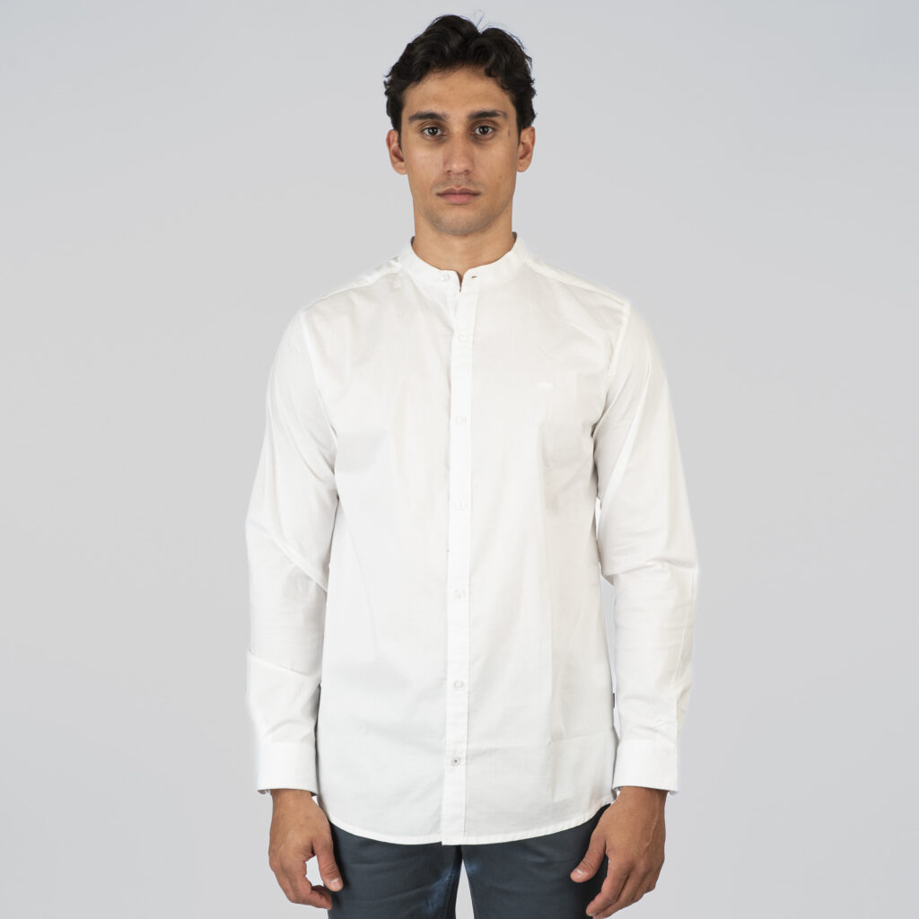 261FS-5120 NOS SHIRTS WITH MAO COLLAR AND CHEST DENSE EMBROIDERY WHITE