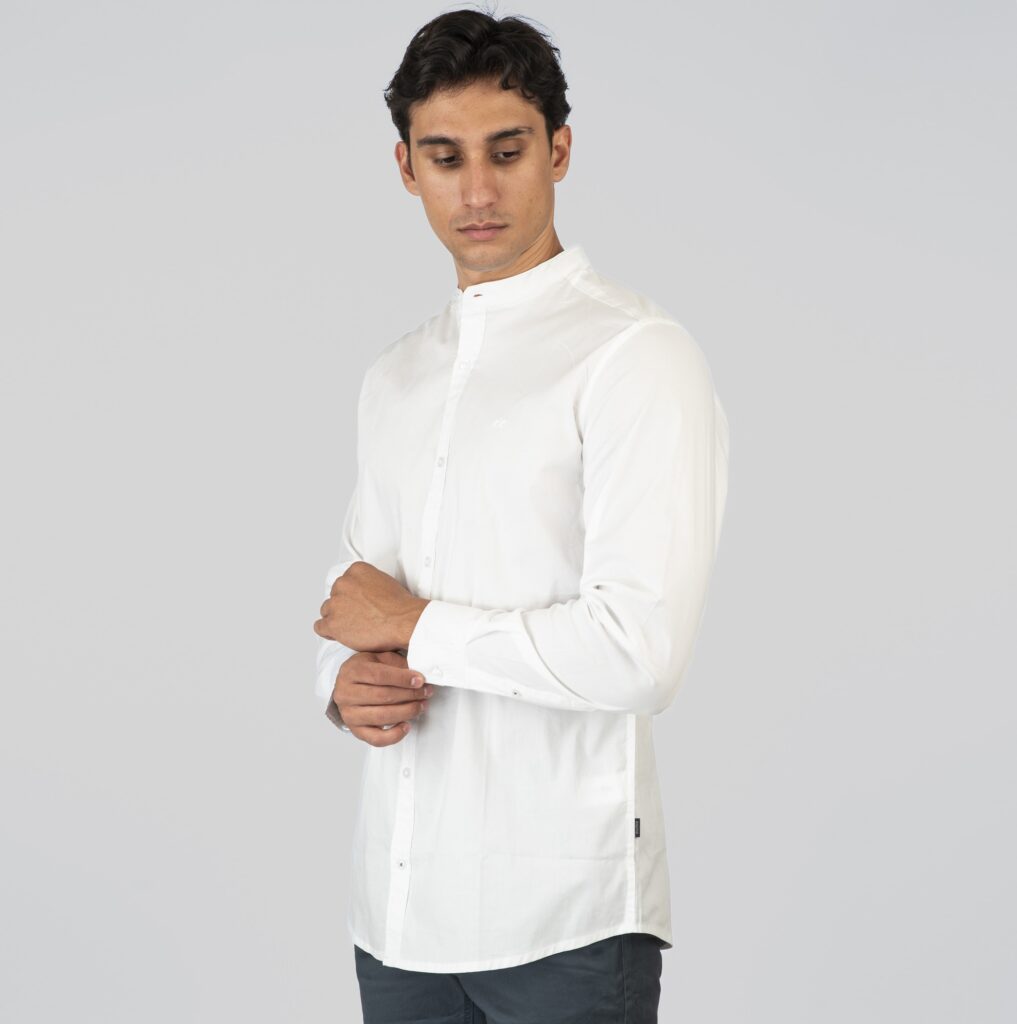 261FS-5120 NOS SHIRTS WITH MAO COLLAR AND CHEST DENSE EMBROIDERY WHITE
