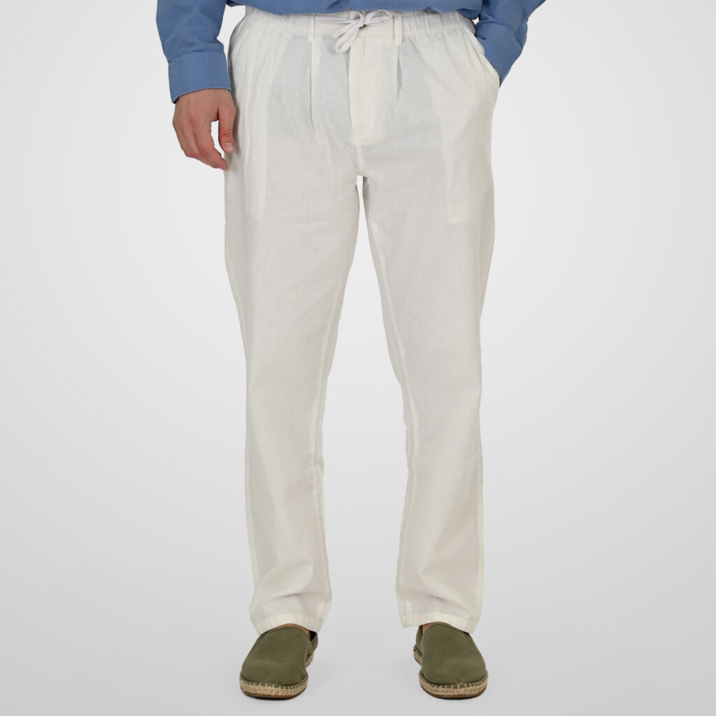 261CP-4104 CHINOS LINEN BLEND PANTS WITH ELASTICATED WAISTBAND LINEN WHITE