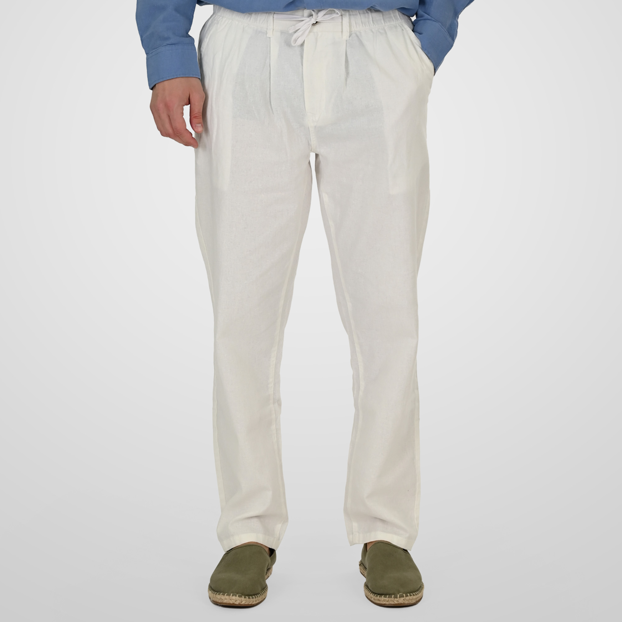 261CP-4104 CHINOS LINEN BLEND PANTS WITH ELASTICATED WAISTBAND LINEN WHITE - Image 1