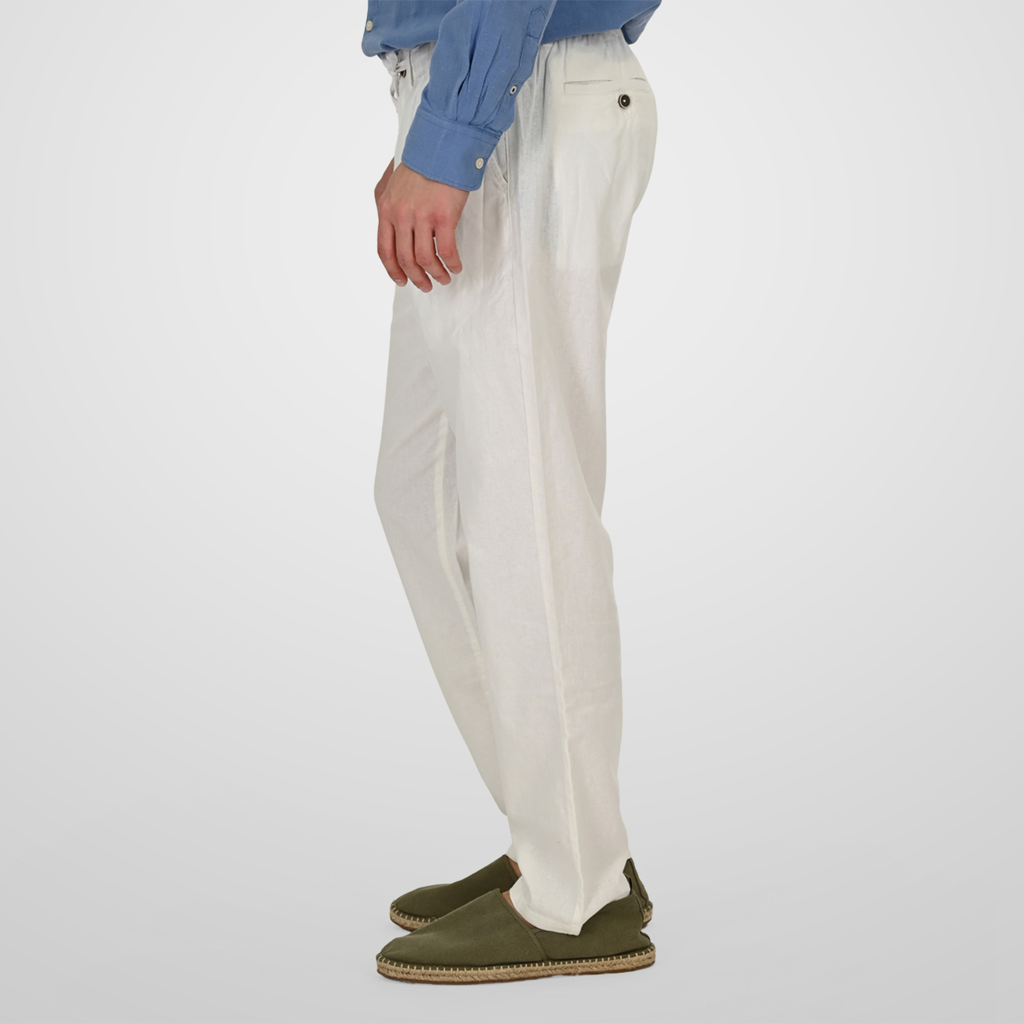 261CP-4104 CHINOS LINEN BLEND PANTS WITH ELASTICATED WAISTBAND LINEN WHITE - Image 3