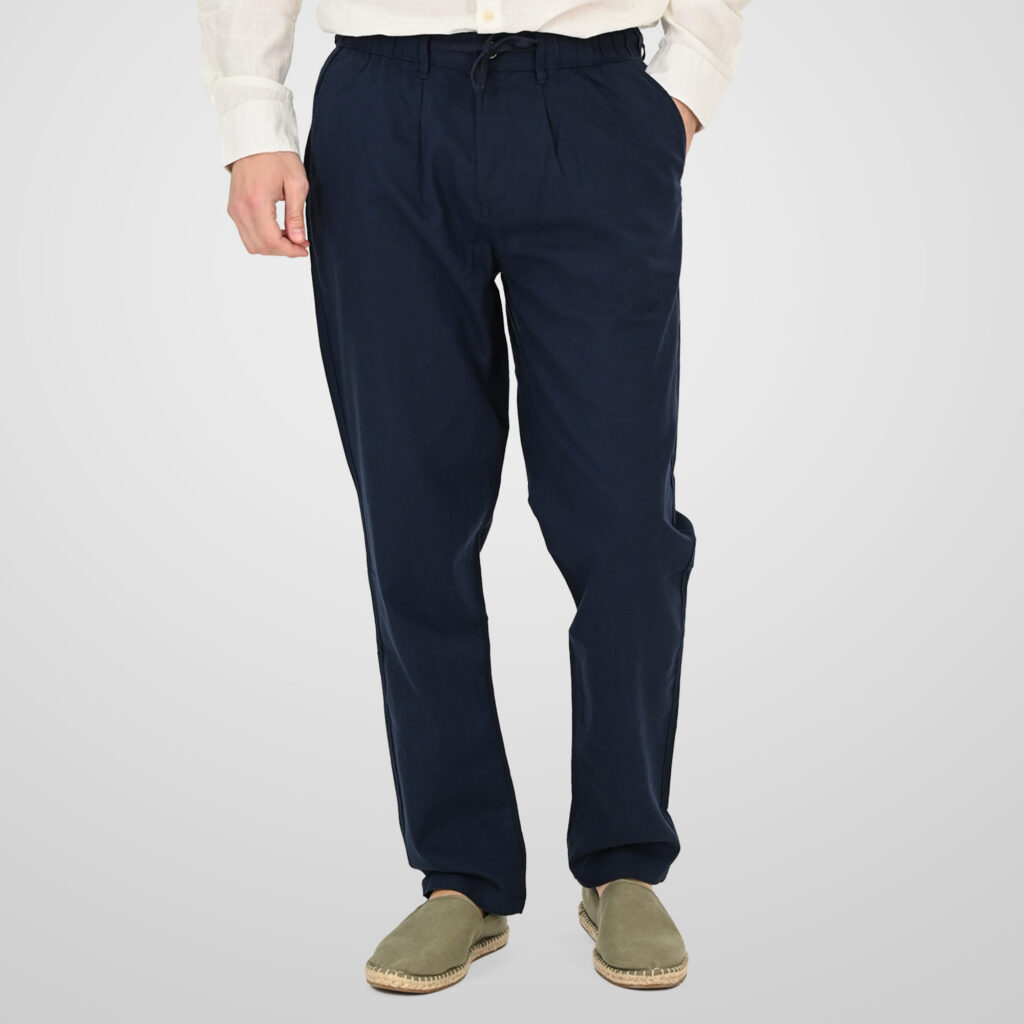 261CP-4104 CHINOS LINEN BLEND PANTS WITH ELASTICATED WAISTBAND NAVY