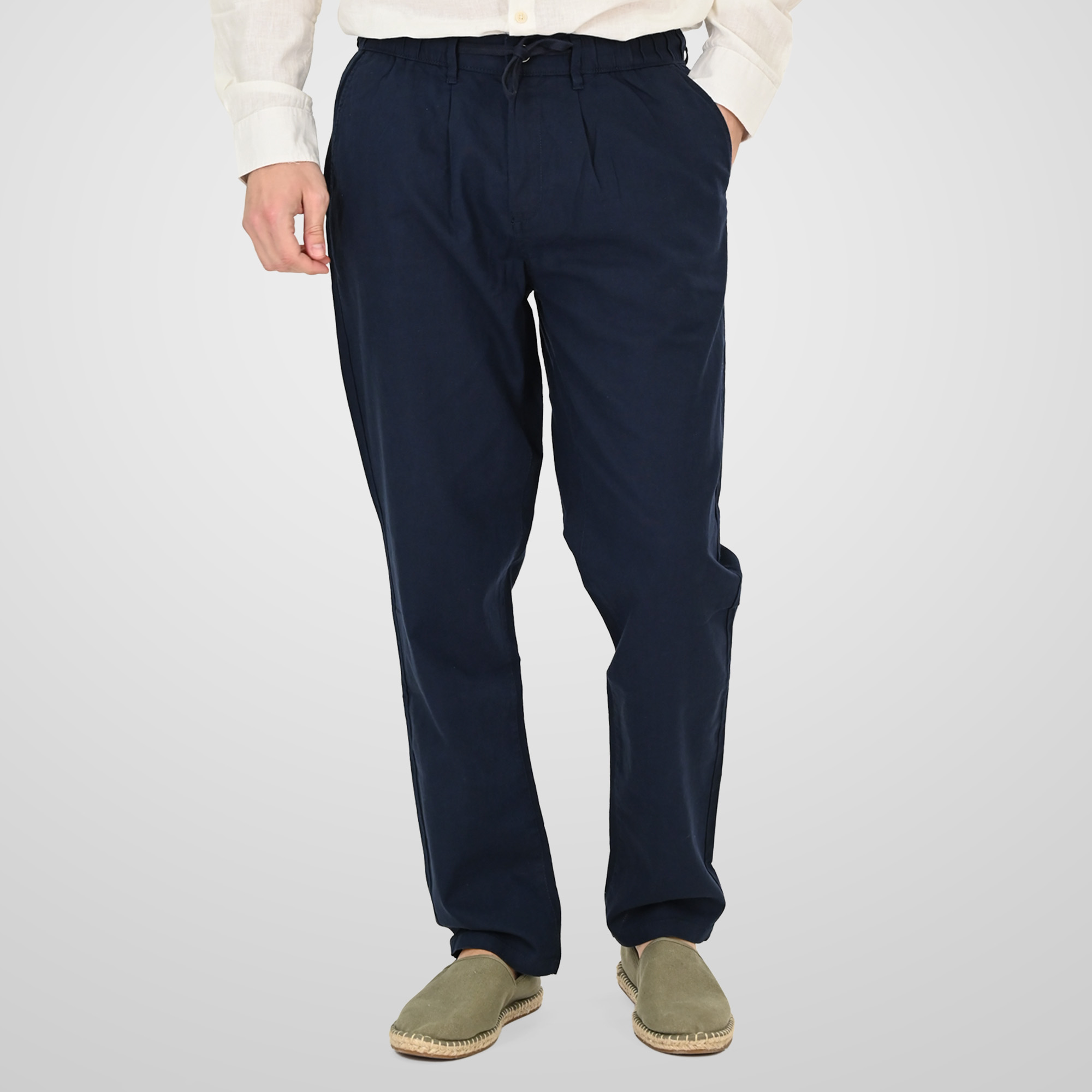 261CP-4104 CHINOS LINEN BLEND PANTS WITH ELASTICATED WAISTBAND NAVY - Image 1
