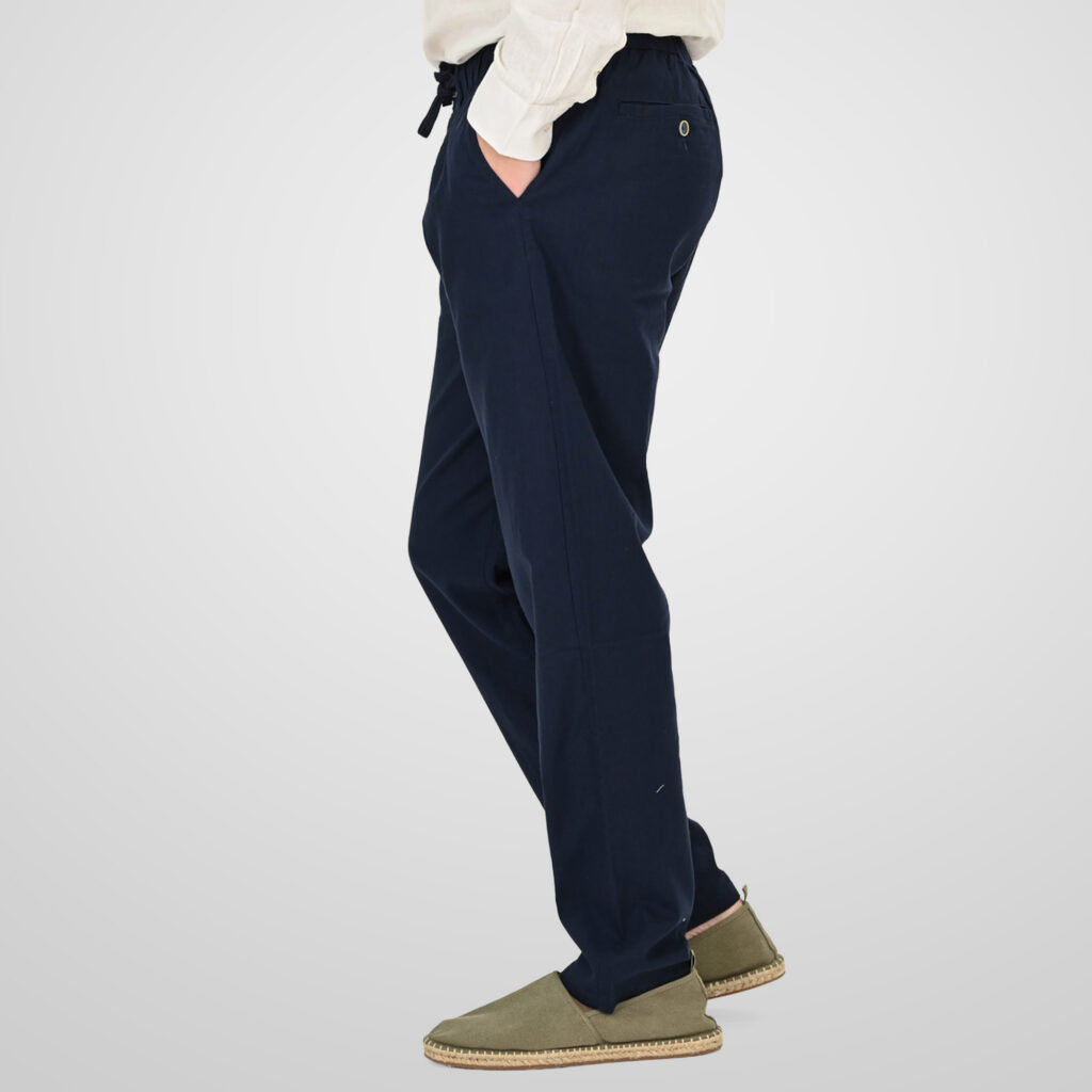 261CP-4104 CHINOS LINEN BLEND PANTS WITH ELASTICATED WAISTBAND NAVY