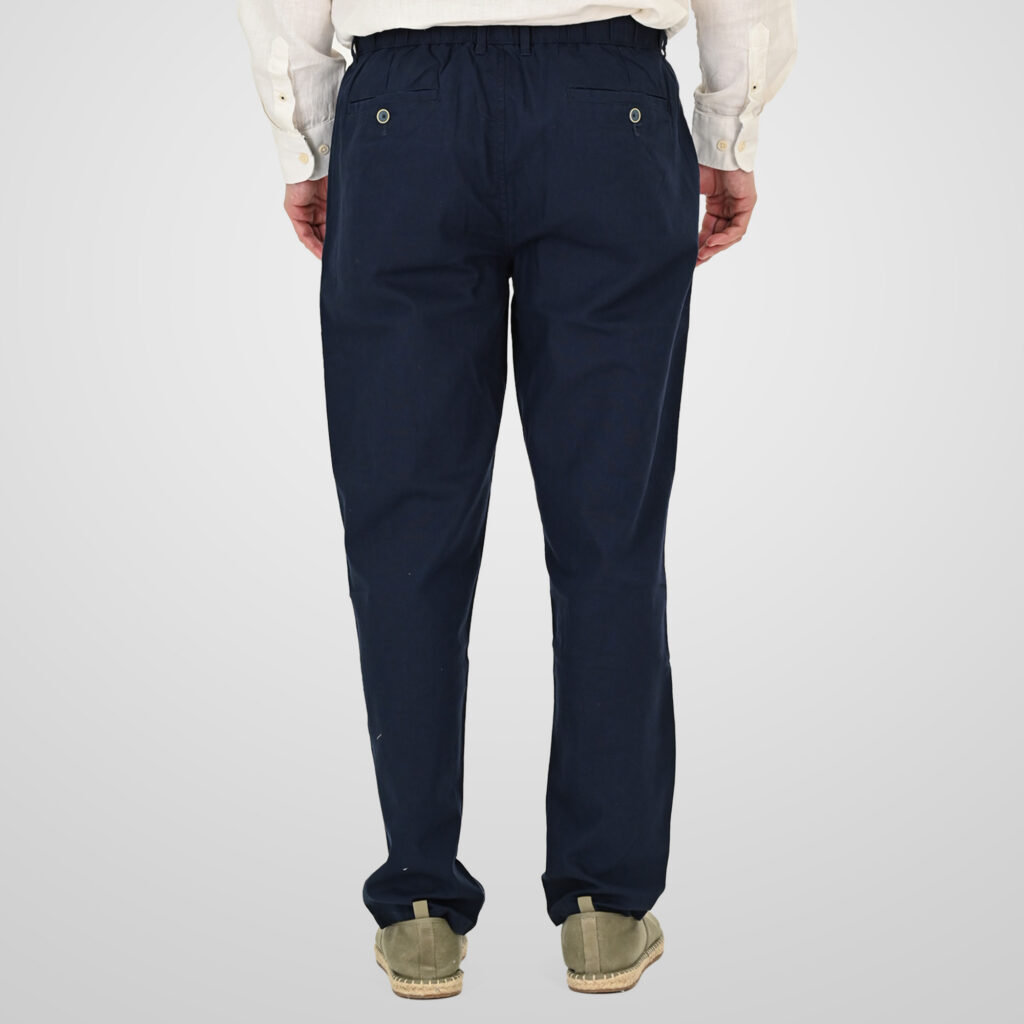 261CP-4104 CHINOS LINEN BLEND PANTS WITH ELASTICATED WAISTBAND NAVY
