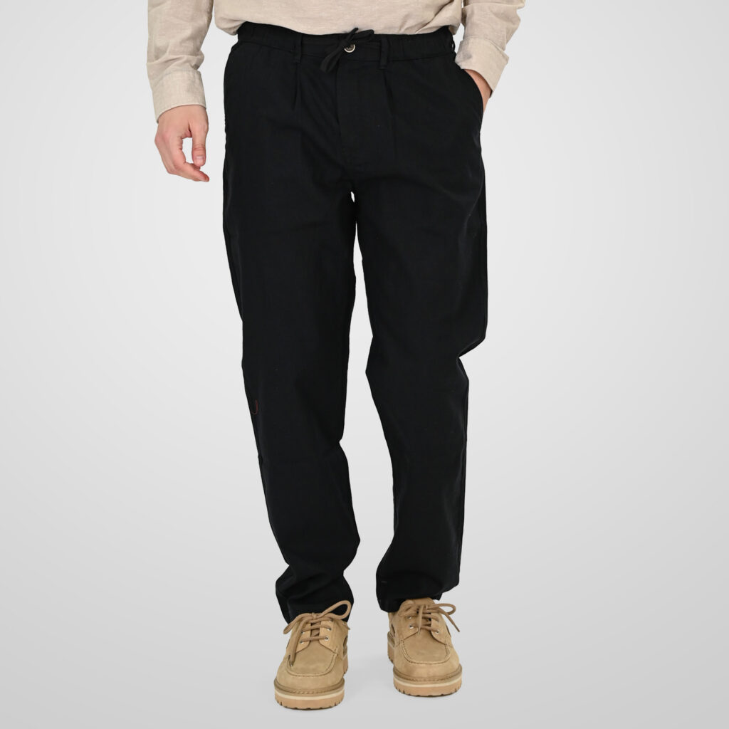 261CP-4104 CHINOS LINEN BLEND PANTS WITH ELASTICATED WAISTBAND BLACK
