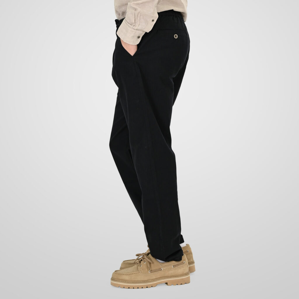 261CP-4104 CHINOS LINEN BLEND PANTS WITH ELASTICATED WAISTBAND BLACK