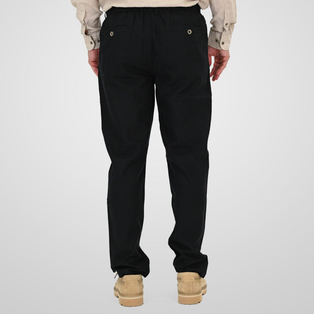 261CP-4104 CHINOS LINEN BLEND PANTS WITH ELASTICATED WAISTBAND BLACK