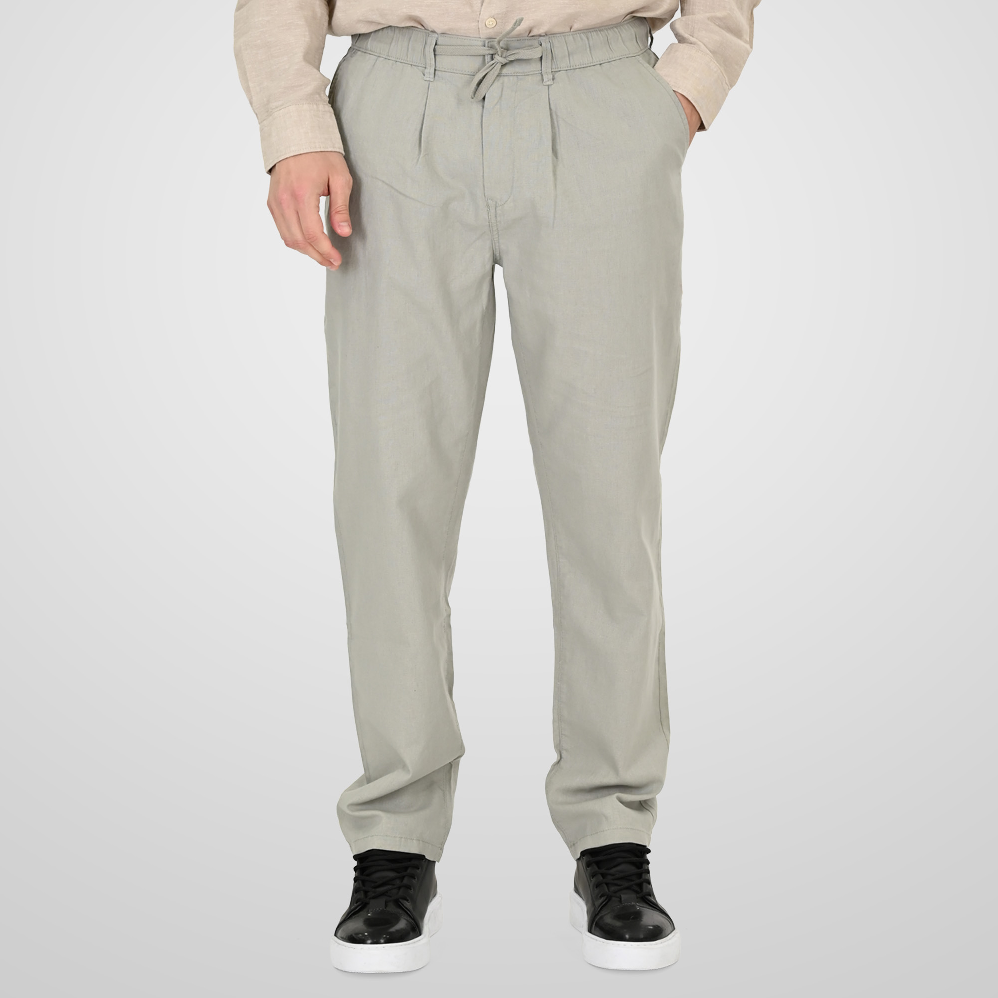 261CP-4104 CHINOS LINEN BLEND PANTS WITH ELASTICATED WAISTBAND SMOKE GREEN - Image 1