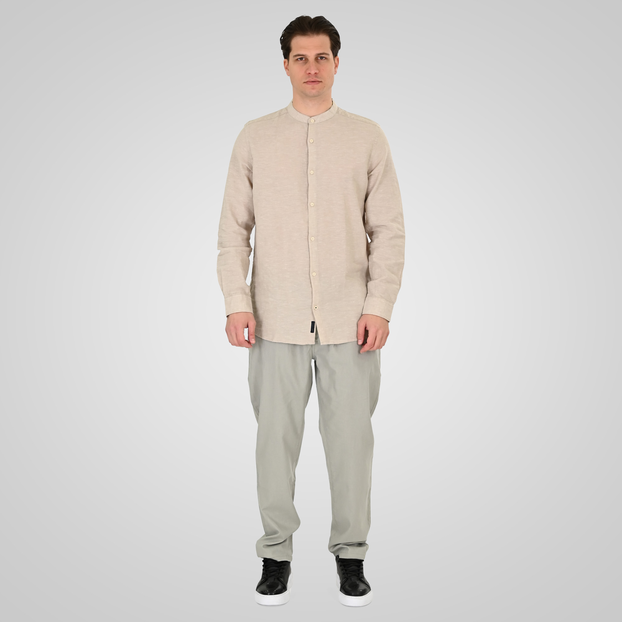 261CP-4104 CHINOS LINEN BLEND PANTS WITH ELASTICATED WAISTBAND SMOKE GREEN - Image 2