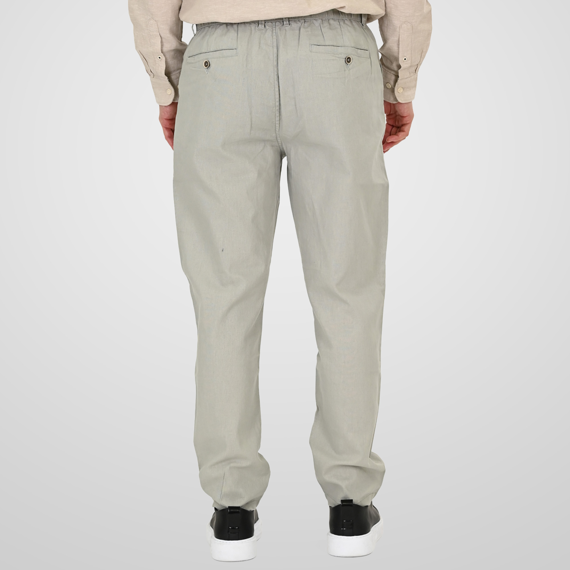 261CP-4104 CHINOS LINEN BLEND PANTS WITH ELASTICATED WAISTBAND SMOKE GREEN - Image 4