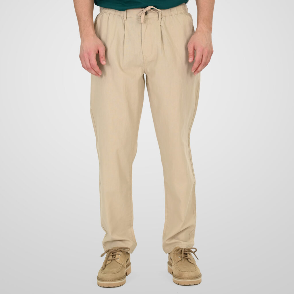 261CP-4104 CHINOS LINEN BLEND PANTS WITH ELASTICATED WAISTBAND LT BEIGE