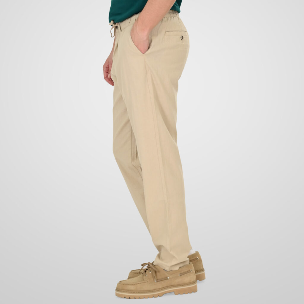 261CP-4104 CHINOS LINEN BLEND PANTS WITH ELASTICATED WAISTBAND LT BEIGE