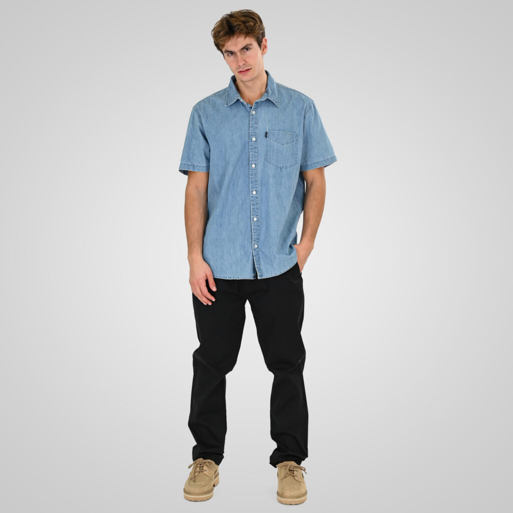 261DS-5153 DENIM SHIRT SHORT SLEEVE LIGHT DENIM BLUE