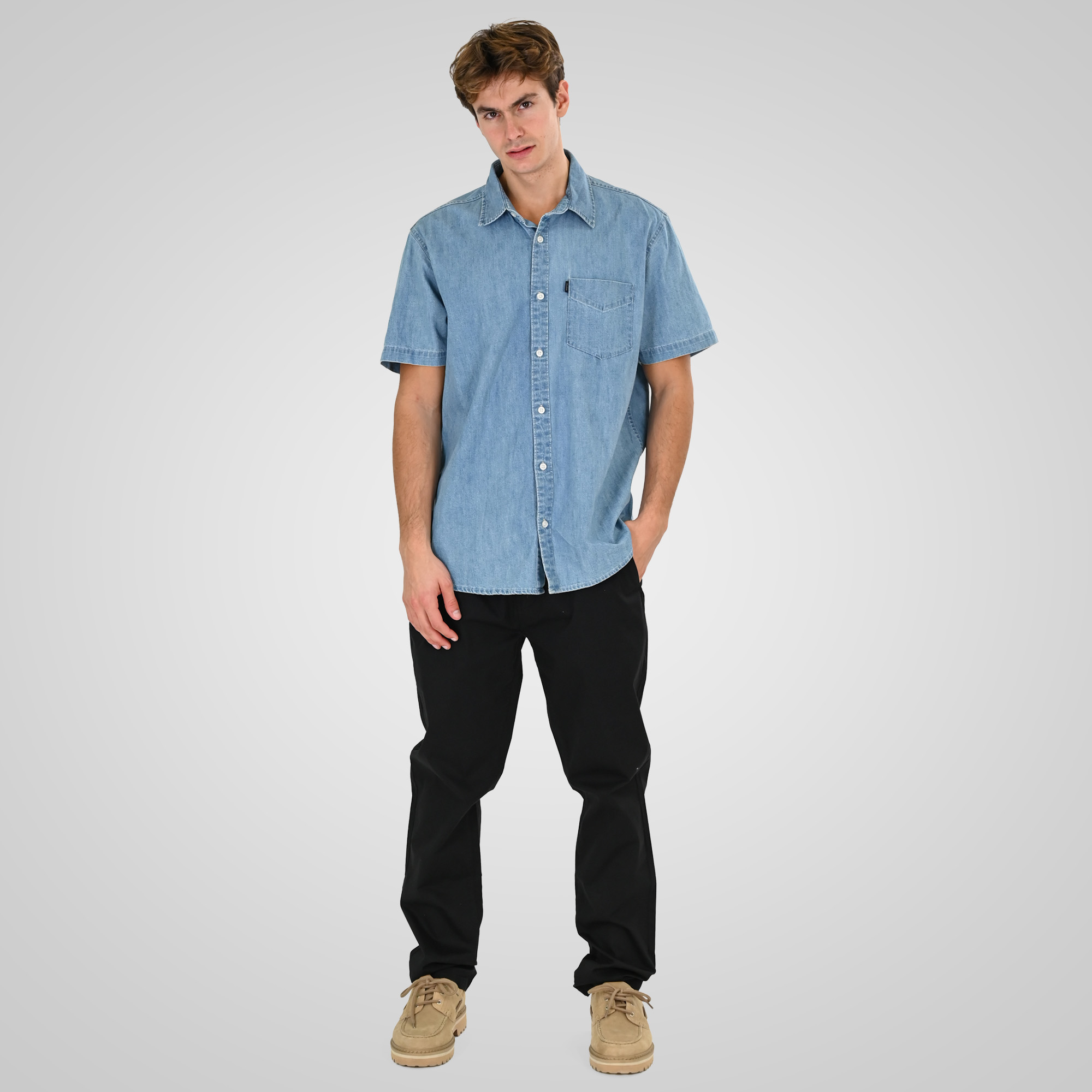 261DS-5153 DENIM SHIRT SHORT SLEEVE LIGHT DENIM BLUE - Image 2