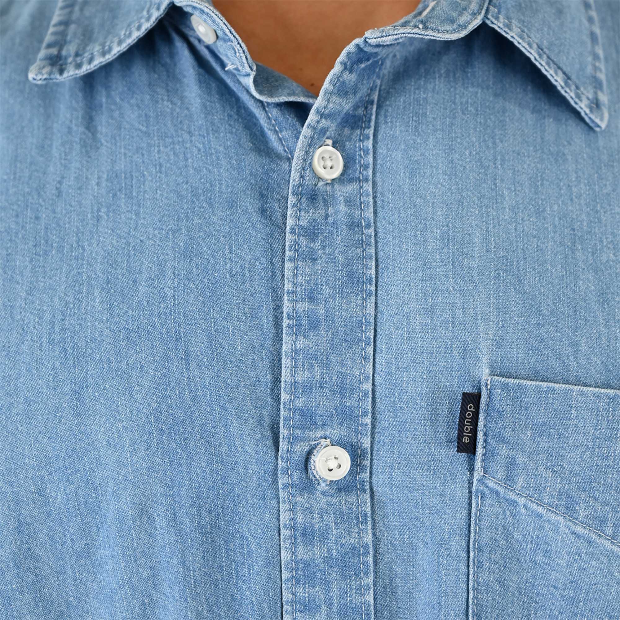 261DS-5153 DENIM SHIRT SHORT SLEEVE LIGHT DENIM BLUE - Image 5