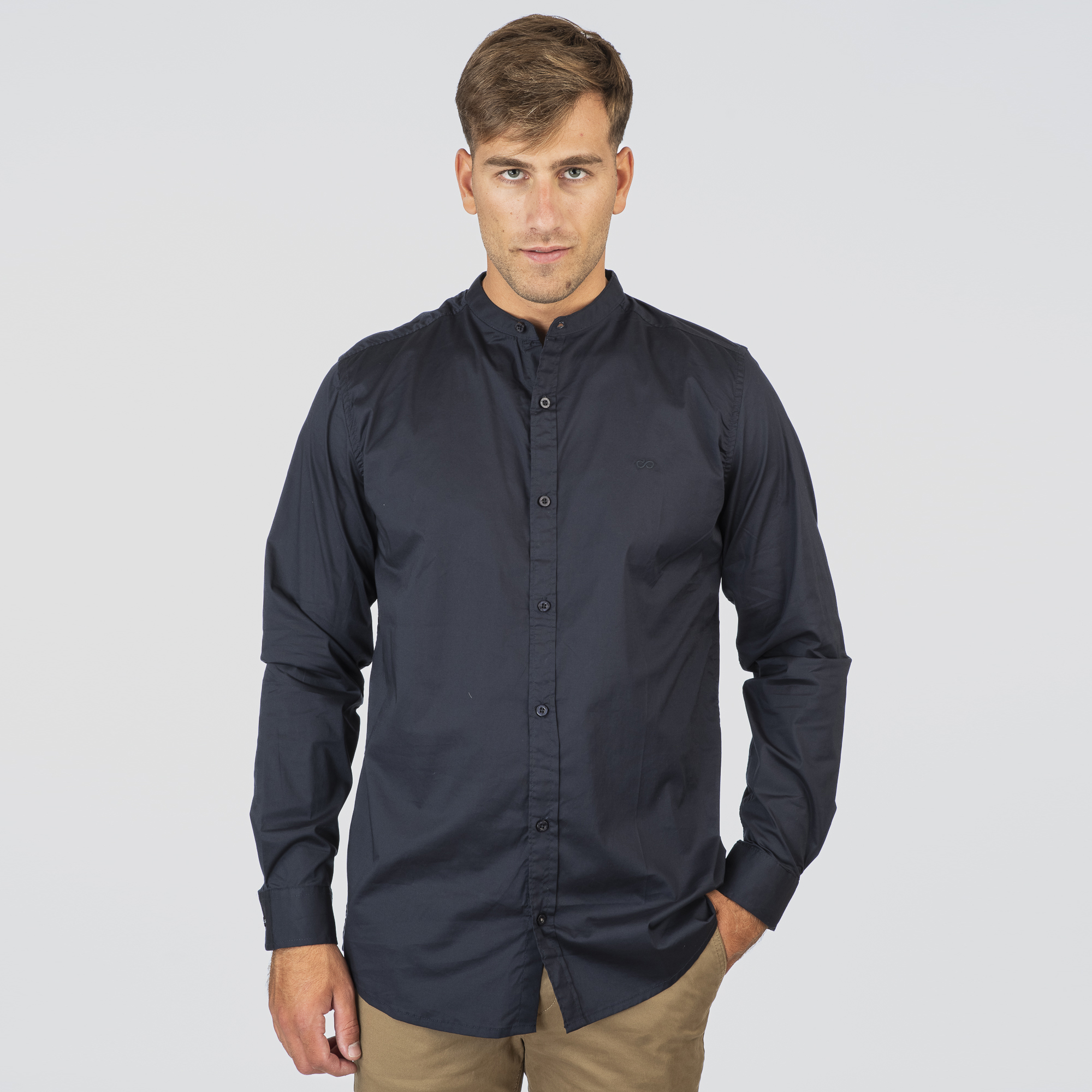 261FS-5120 NOS SHIRTS WITH MAO COLLAR AND CHEST DENSE EMBROIDERY NAVY - Image 1