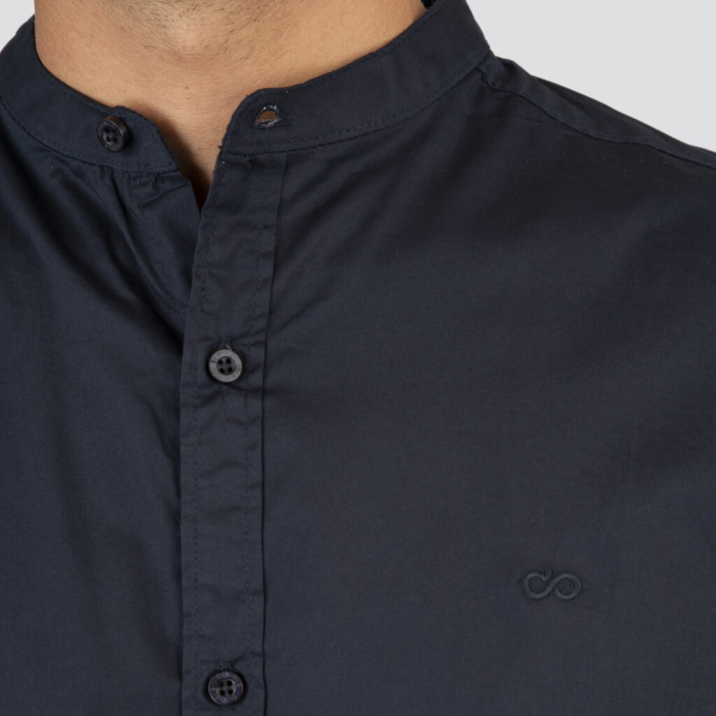 261FS-5120 NOS SHIRTS WITH MAO COLLAR AND CHEST DENSE EMBROIDERY NAVY