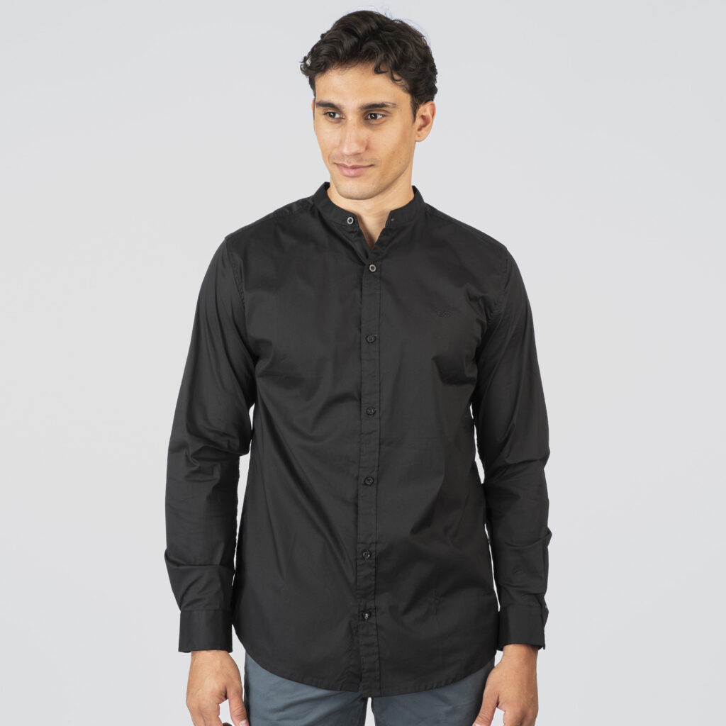 261FS-5120 NOS SHIRTS WITH MAO COLLAR AND CHEST DENSE EMBROIDERY BLACK
