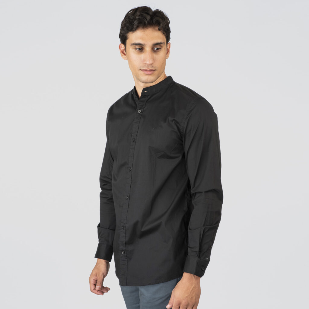 261FS-5120 NOS SHIRTS WITH MAO COLLAR AND CHEST DENSE EMBROIDERY BLACK
