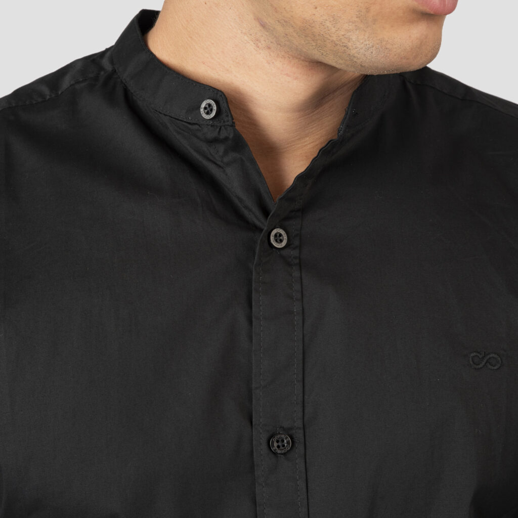261FS-5120 NOS SHIRTS WITH MAO COLLAR AND CHEST DENSE EMBROIDERY BLACK