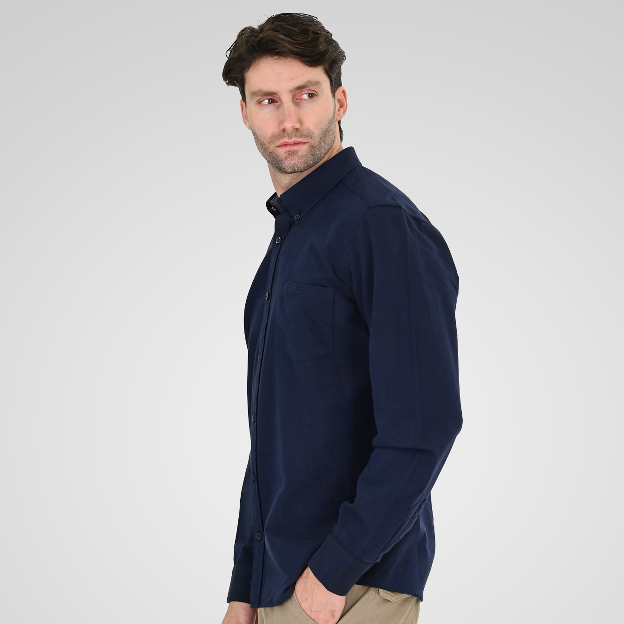 261GS-5183 OXFORD SHIRTS WITH STANDARD COLLAR,LONG SLEEVES AND CHEST POCKET NAVY - Image 3