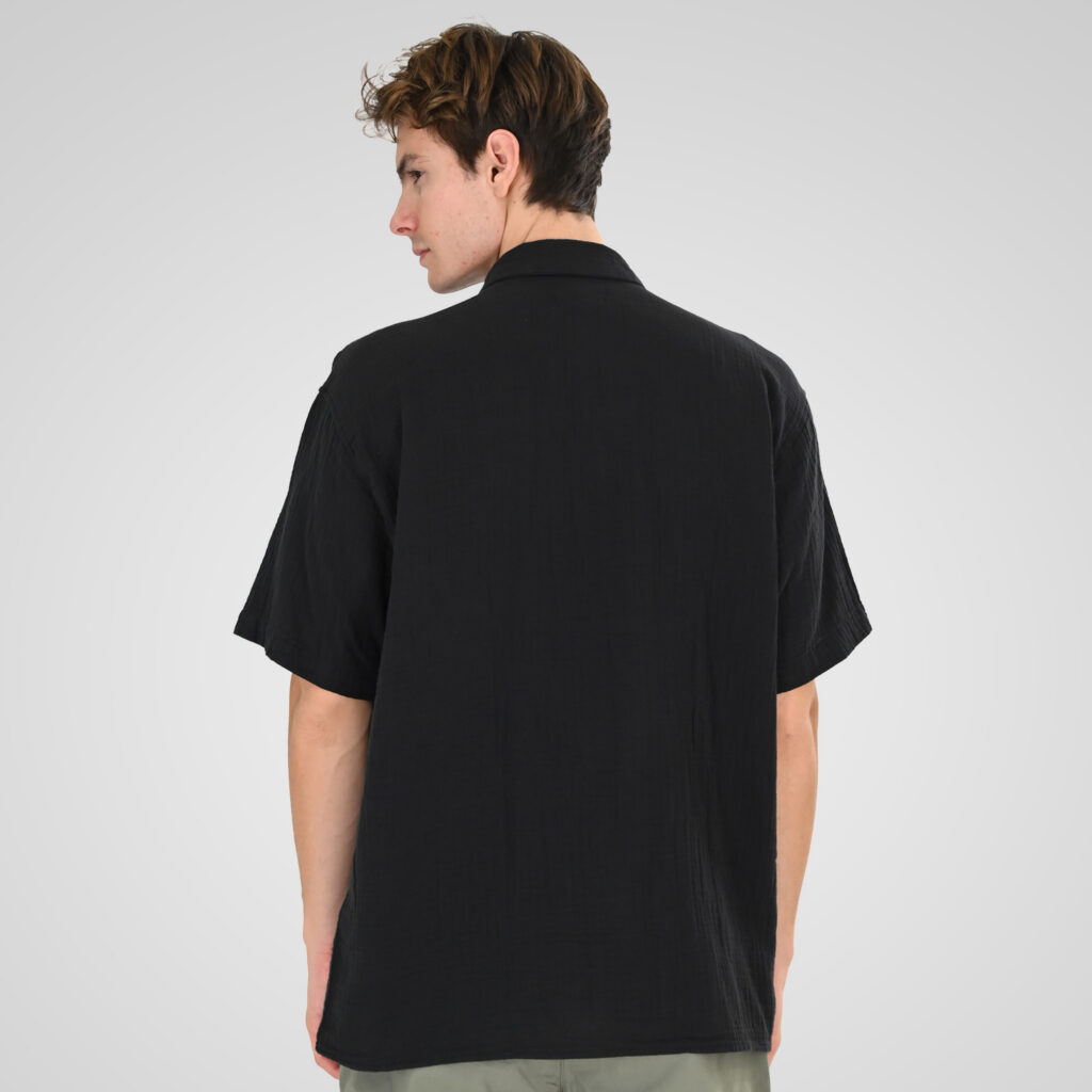 261GS-5184 WRINKLED SHIRTS WITH CHEST POCKET, CAMP COLLAR AND SHORT SLEEVES (SPECIAL FABRIC) (RELAXED FIT) BLACK