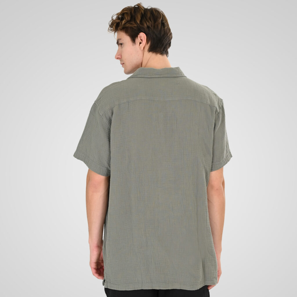 261GS-5184 WRINKLED SHIRTS WITH CHEST POCKET, CAMP COLLAR AND SHORT SLEEVES (SPECIAL FABRIC) (RELAXED FIT) LT KHAKI
