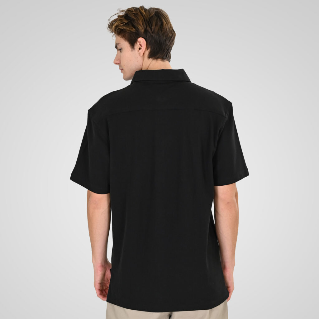 261GS-5185 SHIRTS WITH CHEST POCKET AND SHORT SLEEVES (SPECIAL PIQUE FABRIC) (RELAXED FIT) BLACK