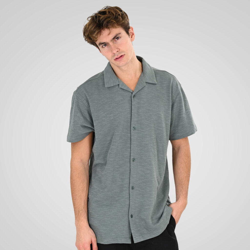 261GS-5186 SHIRTS WITH CAMP COLLAR AND SHORT SLEEVES (RELAXED FIT) (SPECIAL FABRIC) DK MINT