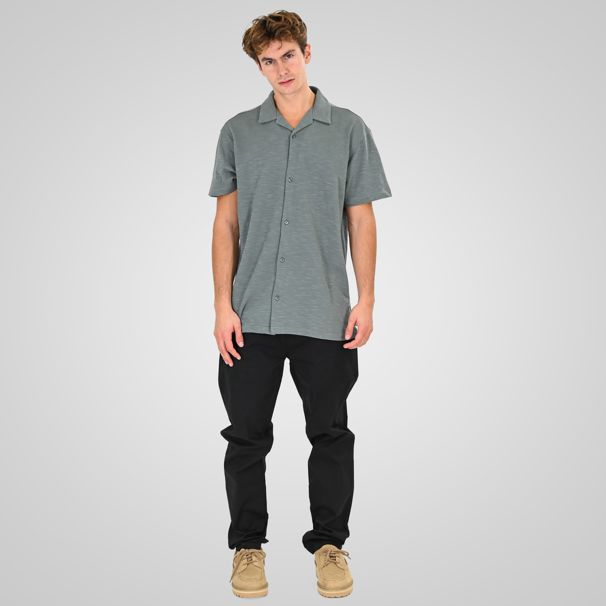 261GS-5186 SHIRTS WITH CAMP COLLAR AND SHORT SLEEVES (RELAXED FIT) (SPECIAL FABRIC) DK MINT - Image 2