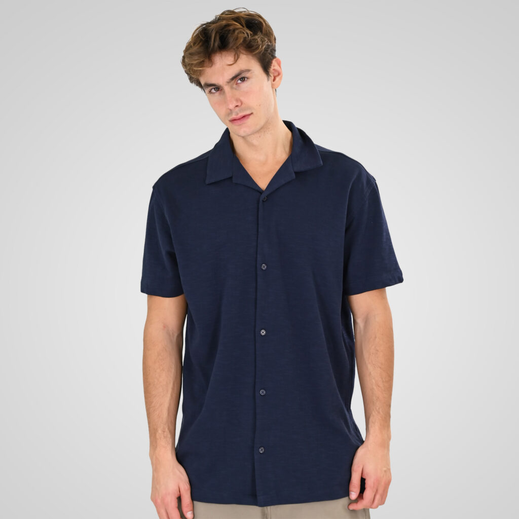261GS-5186 SHIRTS WITH CAMP COLLAR AND SHORT SLEEVES (RELAXED FIT) (SPECIAL FABRIC) NIGHT BLUE