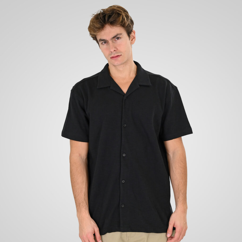 261GS-5186 SHIRTS WITH CAMP COLLAR AND SHORT SLEEVES (RELAXED FIT) (SPECIAL FABRIC) BLACK