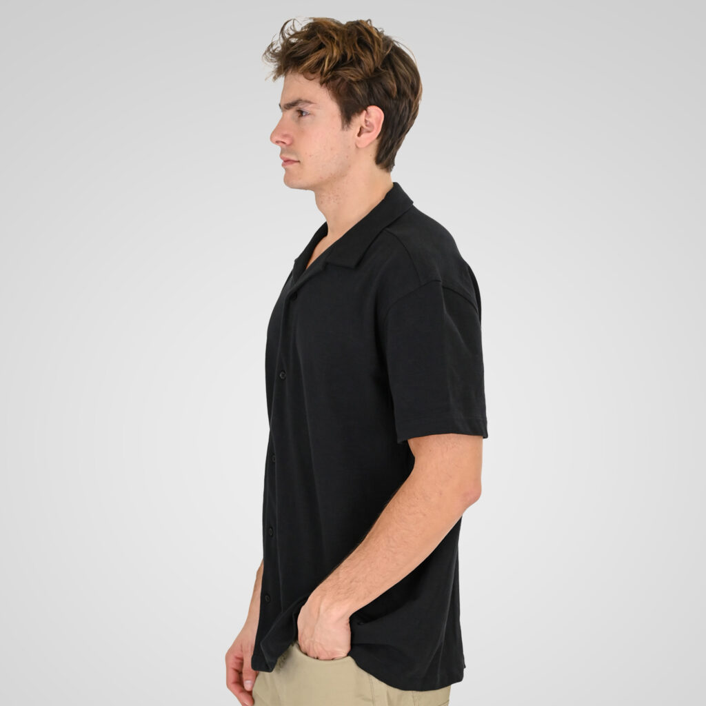 261GS-5186 SHIRTS WITH CAMP COLLAR AND SHORT SLEEVES (RELAXED FIT) (SPECIAL FABRIC) BLACK