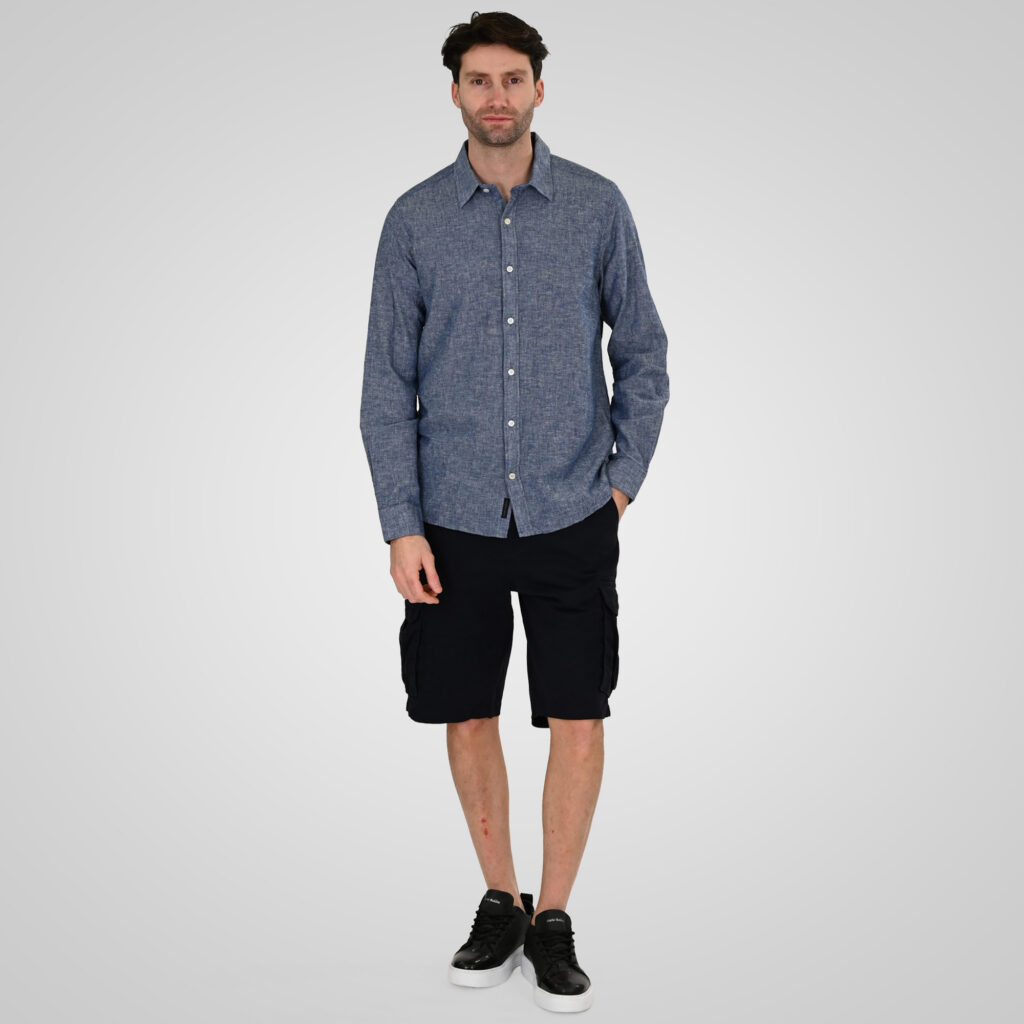 261GS-5190 SHIRT LINEN WITH LONG SLEEVES BLUE MELANGE