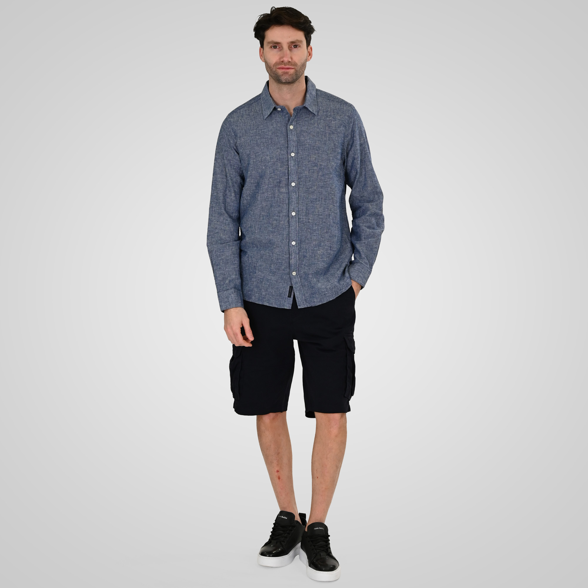261GS-5190 SHIRT LINEN WITH LONG SLEEVES BLUE MELANGE - Image 2