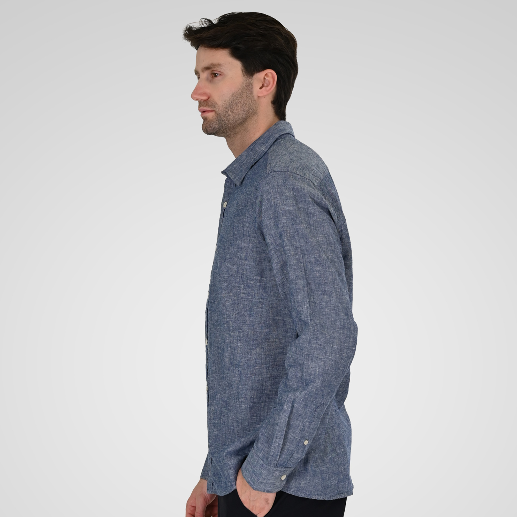 261GS-5190 SHIRT LINEN WITH LONG SLEEVES BLUE MELANGE - Image 3