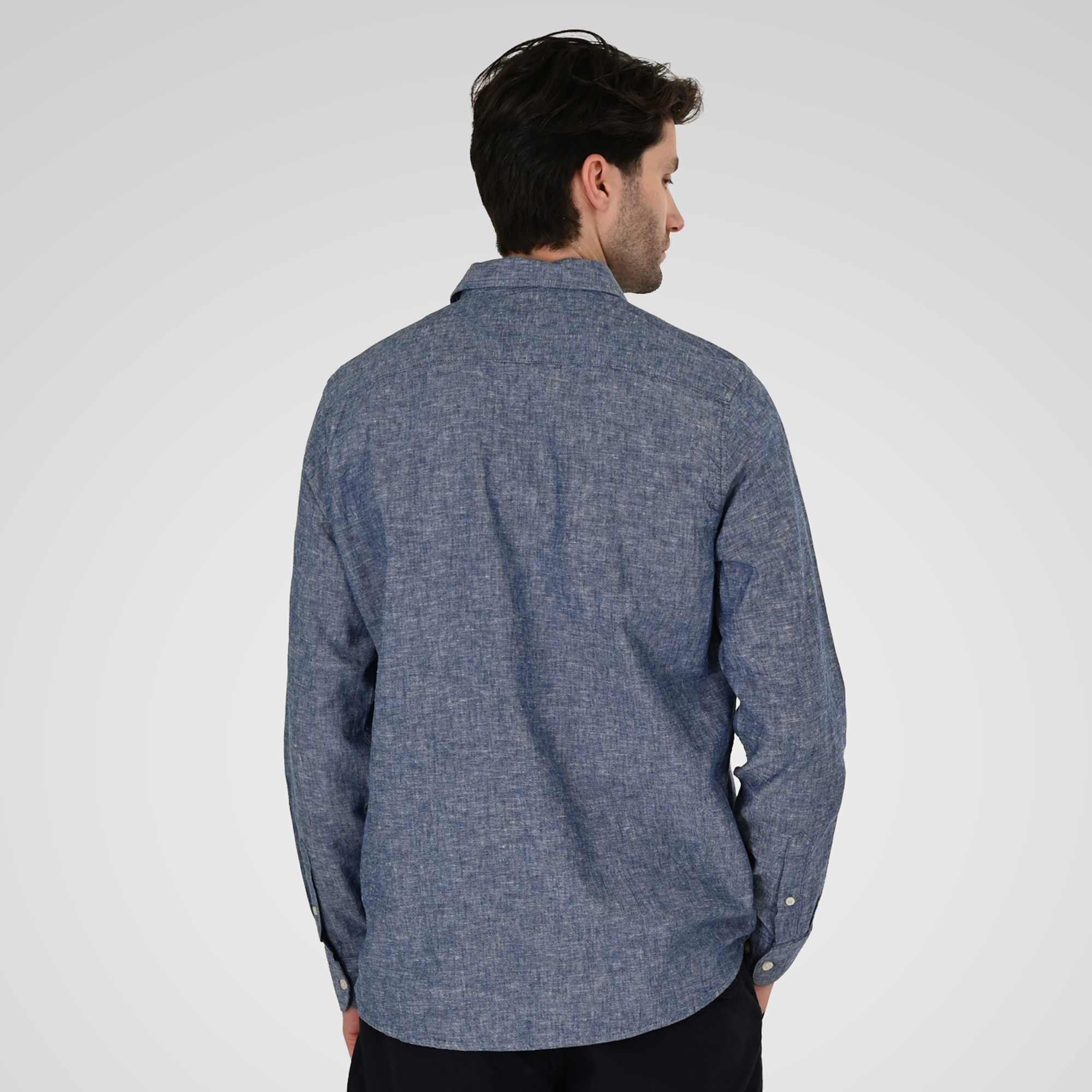 261GS-5190 SHIRT LINEN WITH LONG SLEEVES BLUE MELANGE - Image 4