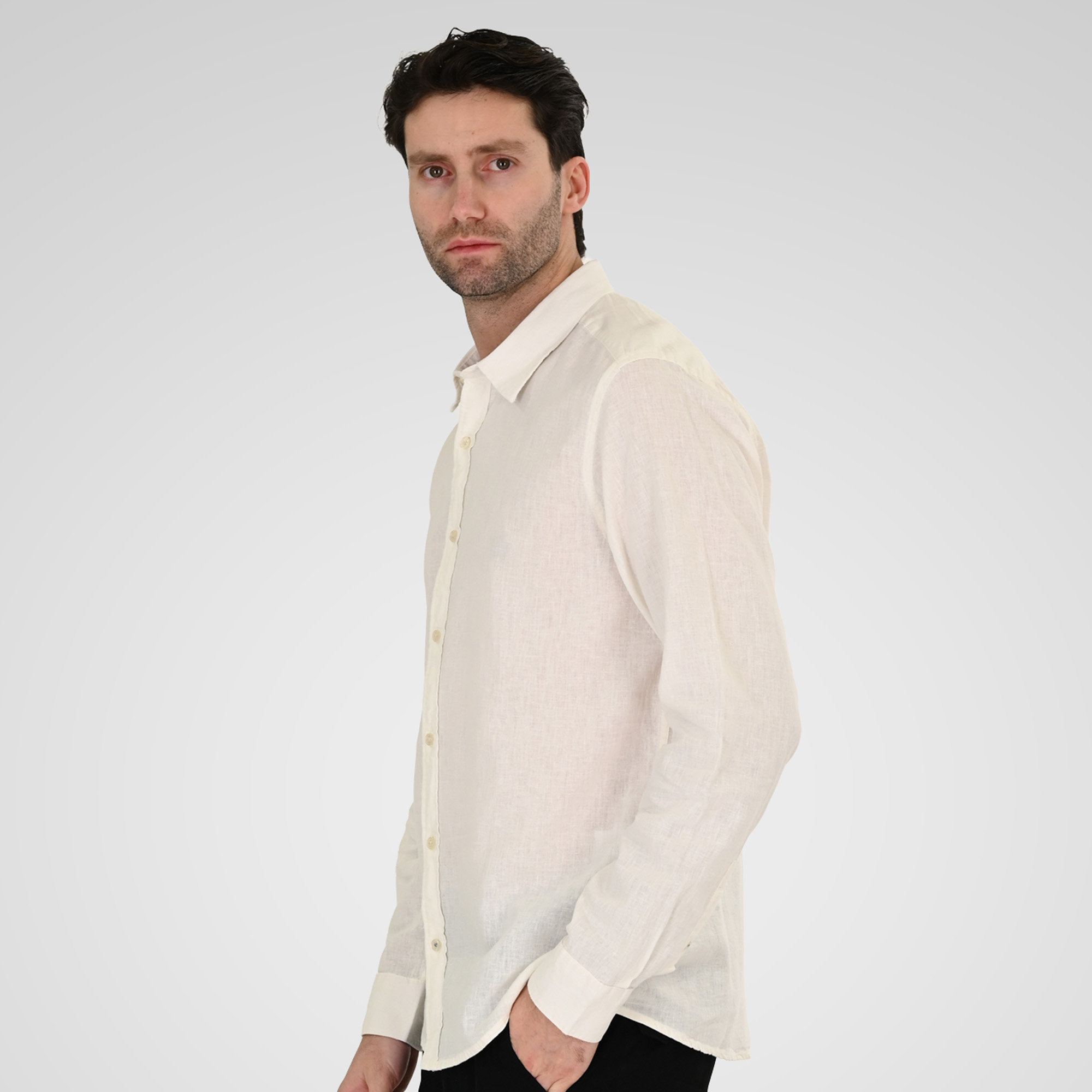 261GS-5190 SHIRT LINEN WITH LONG SLEEVES LINEN WHITE - Image 3