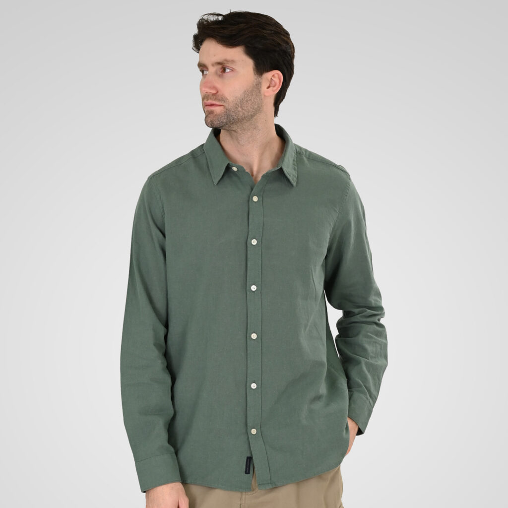 261GS-5190 SHIRT LINEN WITH LONG SLEEVES PALM GREEN