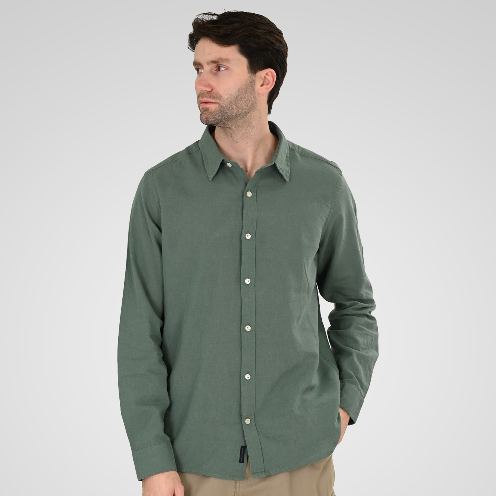 261GS-5190 SHIRT LINEN WITH LONG SLEEVES PALM GREEN - Image 1