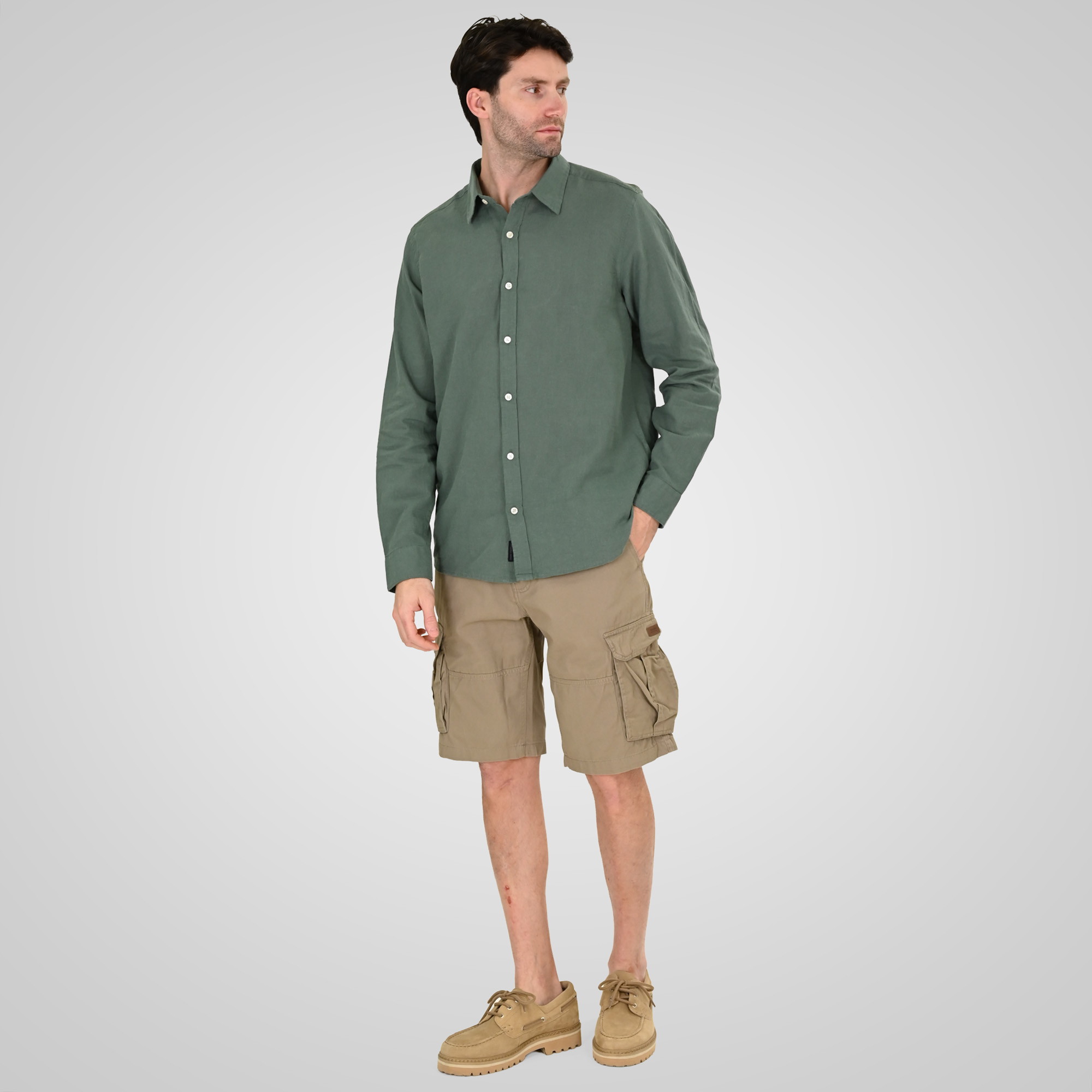 261GS-5190 SHIRT LINEN WITH LONG SLEEVES PALM GREEN - Image 2
