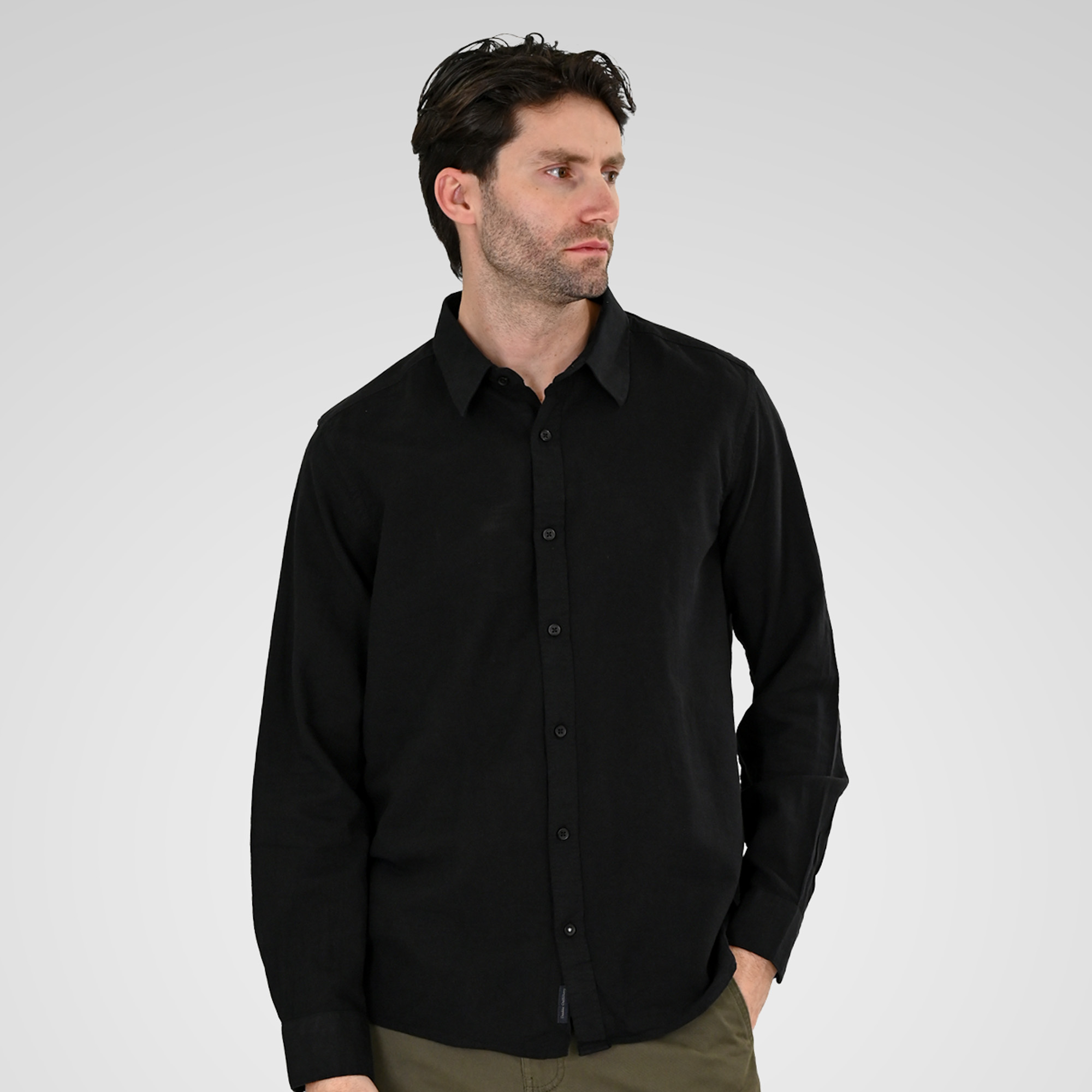 261GS-5190 SHIRT LINEN WITH LONG SLEEVES BLACK - Image 1