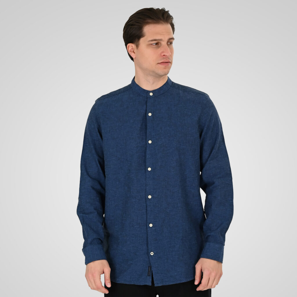 261GS-5191 SHIRT LINEN WITH MAO COLLAR AND LONG SLEEVES INDIGO MELANGE