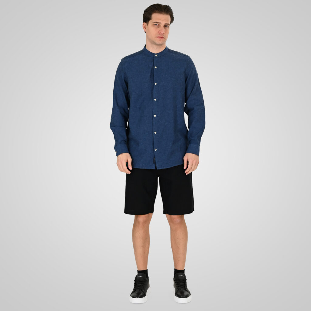 261GS-5191 SHIRT LINEN WITH MAO COLLAR AND LONG SLEEVES INDIGO MELANGE