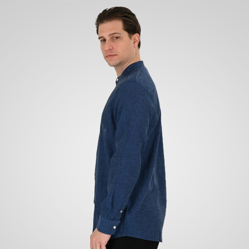 261GS-5191 SHIRT LINEN WITH MAO COLLAR AND LONG SLEEVES INDIGO MELANGE