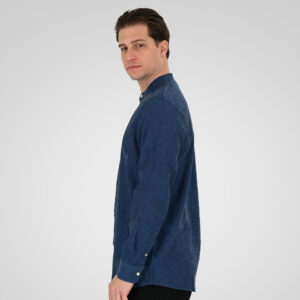 261GS-5191 SHIRT LINEN WITH MAO COLLAR AND LONG SLEEVES INDIGO MELANGE - Image 3